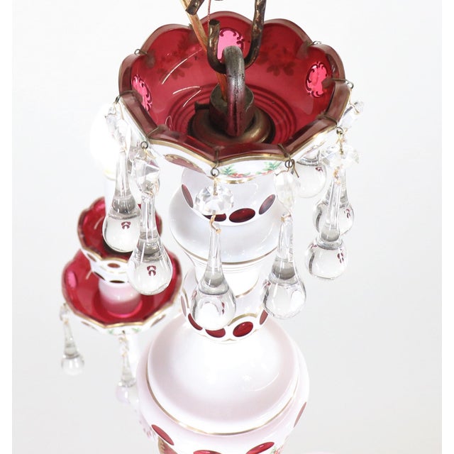 Circa 1930 Czechoslovakian Chandelier With Cranberry and White Overlay For Sale - Image 4 of 12