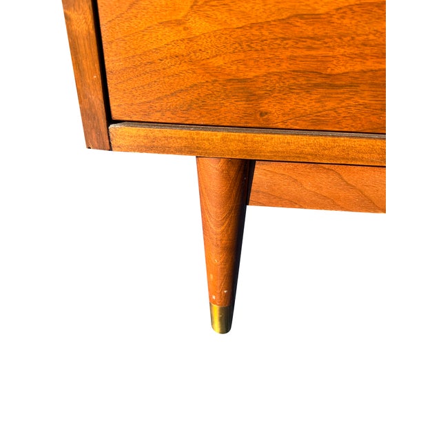 Metal Mid Century Modern Vintage Tall Highboy Dresser With Brass Hardware For Sale - Image 7 of 11
