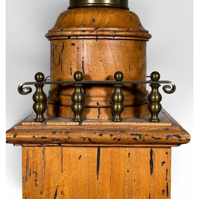 Antique Victorian Converted Brass Column Lamp on Wood Base With 1786 Plaque For Sale In Portland, ME - Image 6 of 17