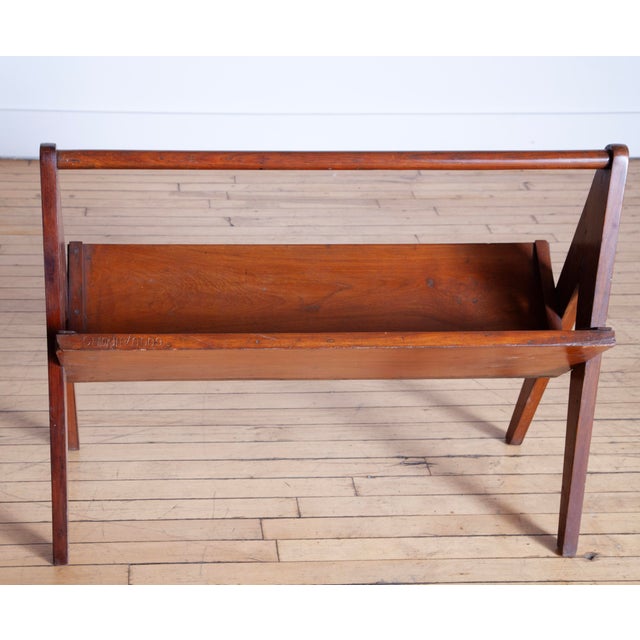 Wood 1950s Portable Teak Magazine Rack by Pierre Jeanneret For Sale - Image 7 of 8