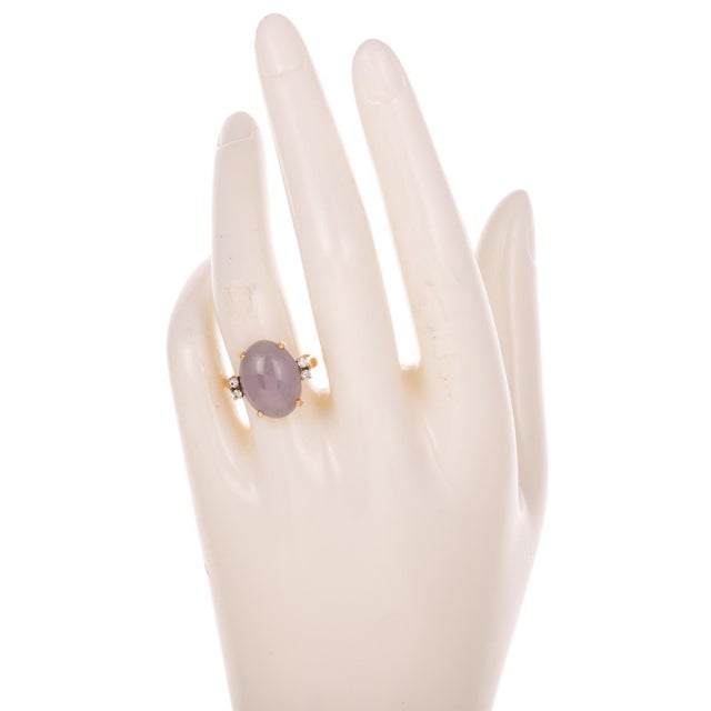 Mid 20th Century 14k Gold Lavender Jade & Diamond Ring Vintage For Sale - Image 5 of 6