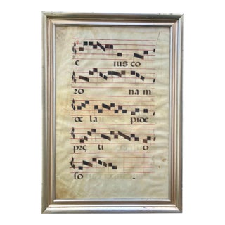 16th/17th Century Spanish Gregorian Chant Manuscript Leaf on Vellum in Glazed Silvergilt Frame. For Sale