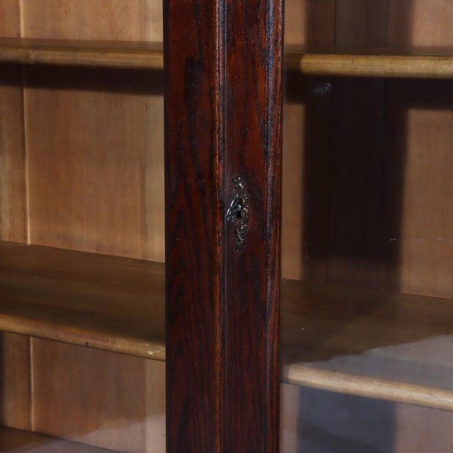 Wood Arts & Crafts Oak 2-Door & 2-Drawer Bookcase With Cutout Gallery C1910 For Sale - Image 7 of 16