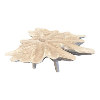 Andrianna Shamaris Amorphous Mid Century Style Bleached Teak Wood Coffee Table For Sale