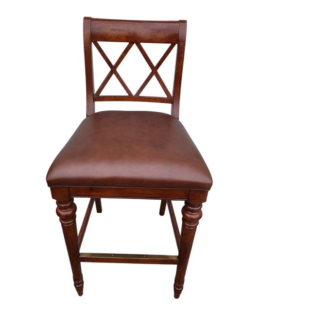 Ethan Allen Pair of Vintage Ethan Allen British Classics Crossback Barstools Armchairs Empire Style For Sale - Image 4 of 14