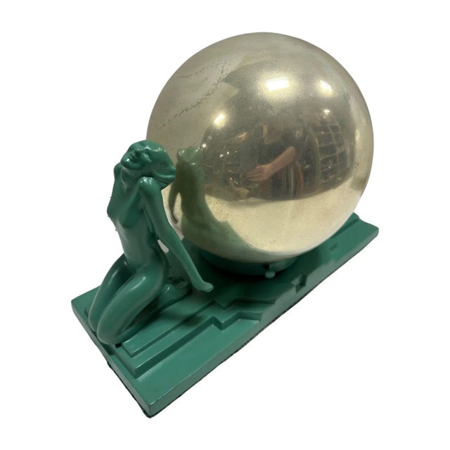 Frankart Art Deco Nude Female Figurals With 1920s Mercury Glass Globe For Sale - Image 4 of 11