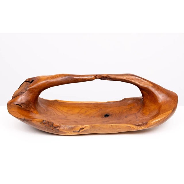 Brown Large Carved Olive Wood Fruit Basket, 1978 For Sale - Image 8 of 13