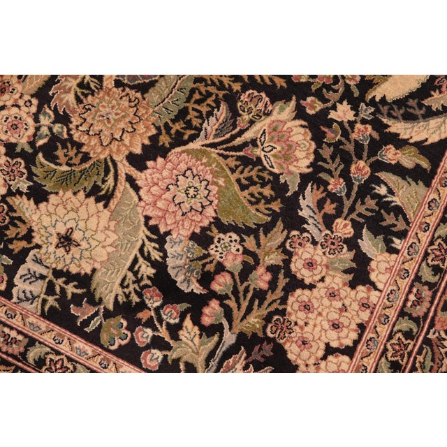 Shabby Chic Art Nouveau 1990's Pak-Persian Black/Green Wool Rug - 5'11'' X 9'1'' For Sale - Image 3 of 9