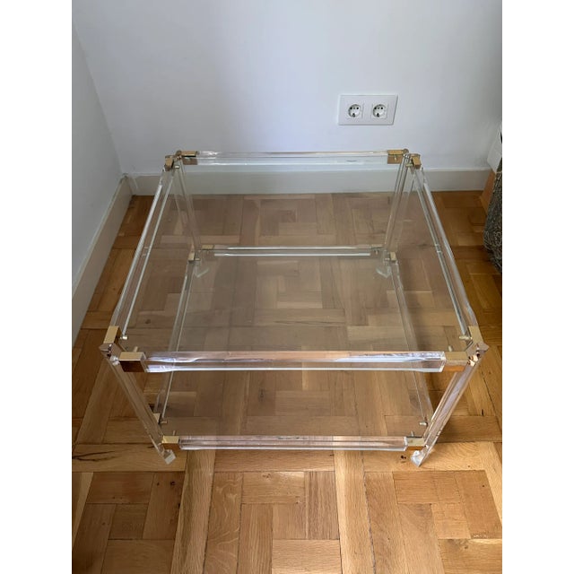 Metal Acrylic Glass and Brass Side Tables, 1970s, Set of 2 For Sale - Image 7 of 18