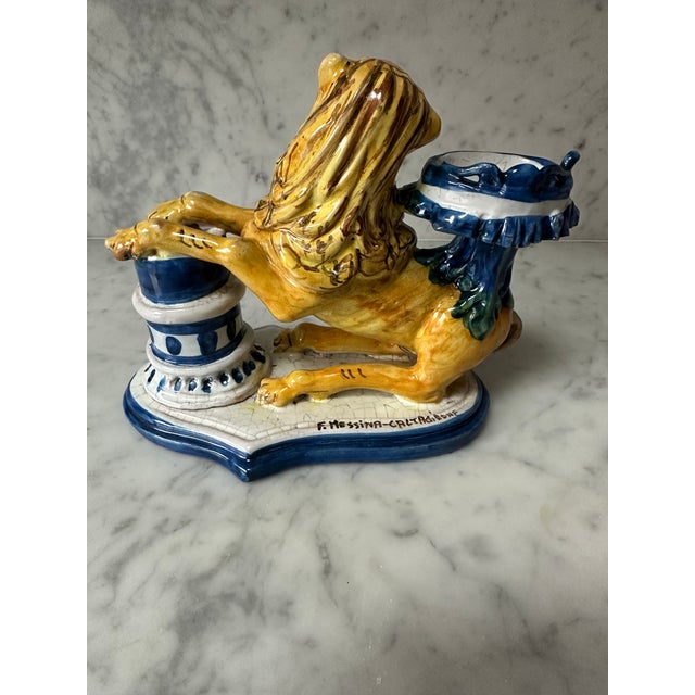 1950s F. Messina Caltagirone Polychromed Earthenware Lion Inkwell 1950’s For Sale - Image 5 of 8