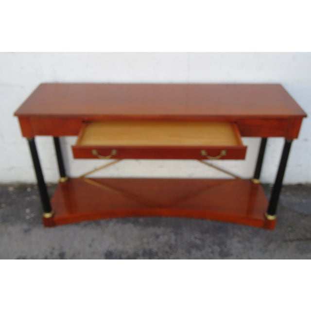 Late 20th Century Ethan Allen Medallion Cherry Console Entry Table With Brass X Stretcher 6195 For Sale - Image 5 of 15
