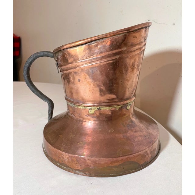 Rare Antique Handmade Copper Wrought Iron Dovetailed Spittoon Jug Pot W/ Handle For Sale - Image 4 of 11