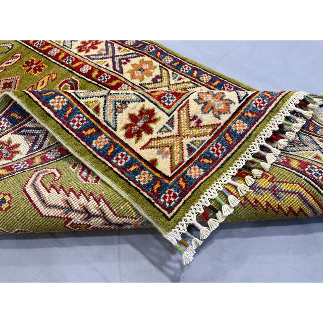 Olive Green, Red and Cream Kazak Wool Runner Rug, 2'11" X 9'9" For Sale - Image 16 of 18