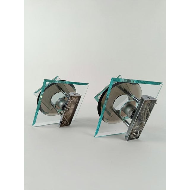 Gray Italian Wall Lights in Chromed Metal and Colored and Beveled Glass, 1970s, Set of 2 For Sale - Image 8 of 18