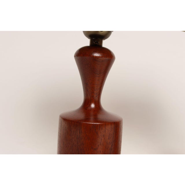 1960s Danish Modern Diminutive Sculptural Teak and Brass Table Lamps - a Pair For Sale - Image 13 of 17