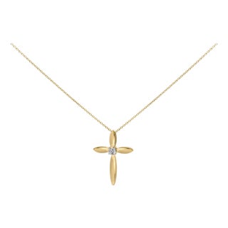 Gold Vermeil Diamond Accent Cross Pendant Necklace For Sale