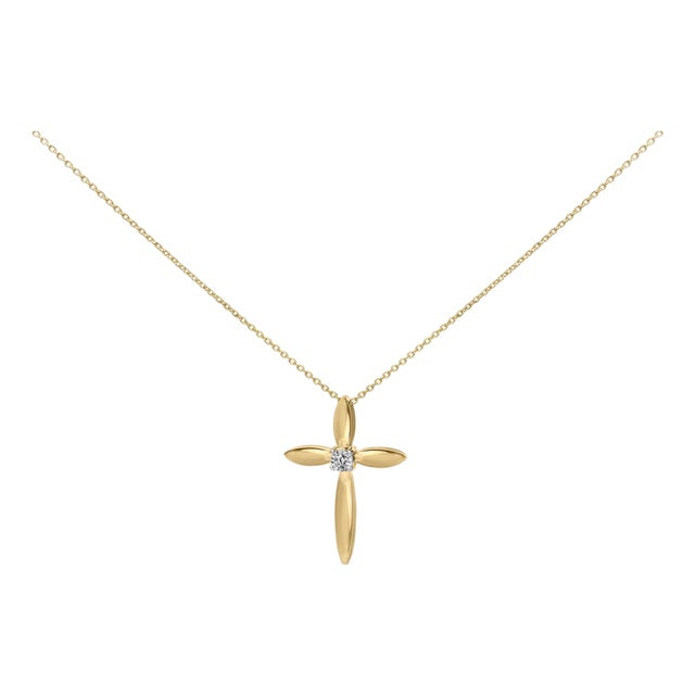 Gold Vermeil Diamond Accent Cross Pendant Necklace For Sale