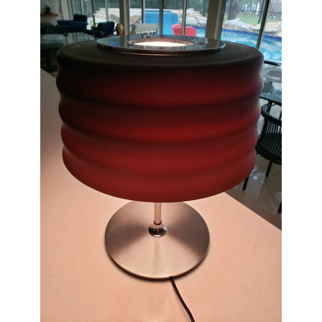 1970s 1970s Mid-Century Modern Italy Steel Table Lamp With Glass Shade For Sale - Image 5 of 8