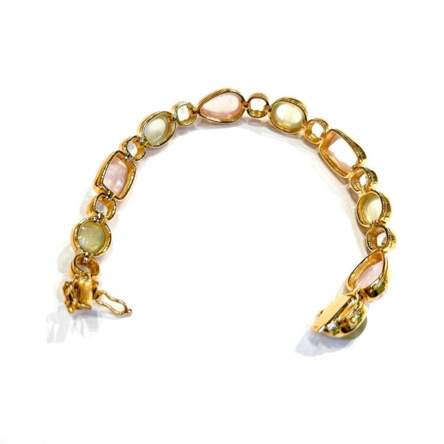 Transparent Bochic "Capri" Pink Quartz, Peridot, Topaz Bracelet Bangle Set 18K Gold & Silver For Sale - Image 8 of 12