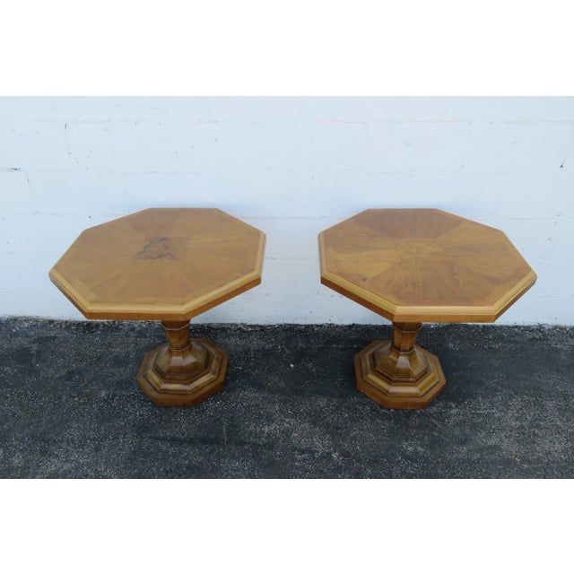 Brown Weiman Mid Century Modern Octagon Pair of Side End Tables For Sale - Image 8 of 13