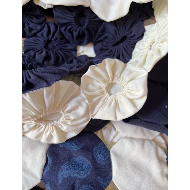 Mid-Century Modern Large 1970s Handmade Navy Blue Patch Quilt For Sale - Image 3 of 5