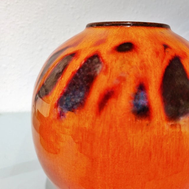 Orange Orange Elly & Wilhelm Kuch Studio Pottery Orb Vase For Sale - Image 8 of 12