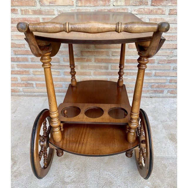 Mid-Century French Wooden Bar Cart Trolley, 1950s For Sale - Image 10 of 18