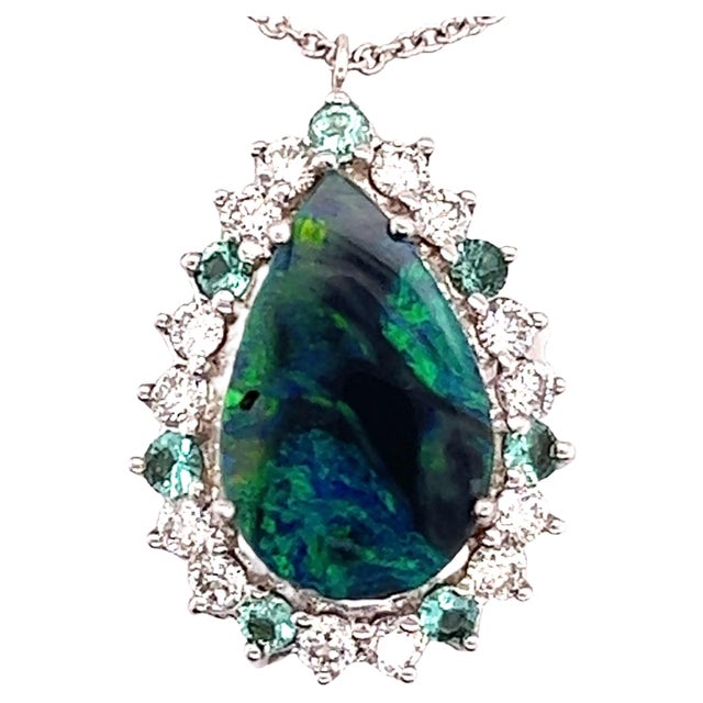 Natural Finely Faceted Quality Opal Diamond Pendant with 18" Gold Chain 3.25 TCW GIA Certified $8,950 211197 This is a...