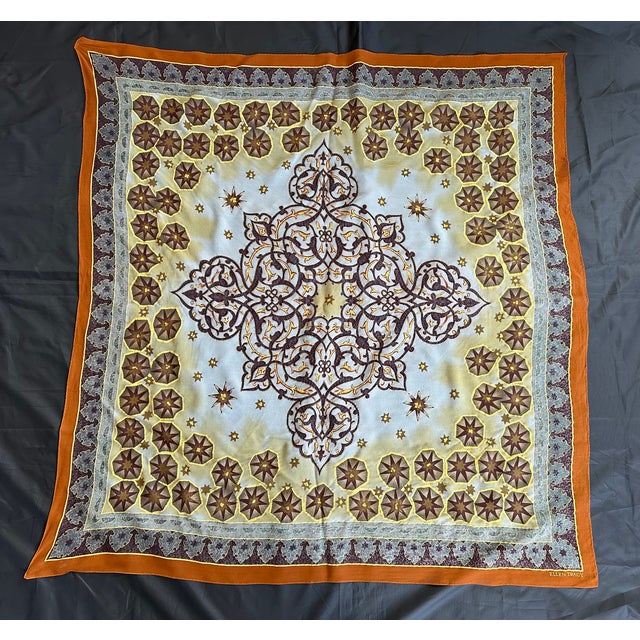 This is a beautiful 100% silk scarf with metallic gold details. Frame and hang the silk textile as decor or use it as a...