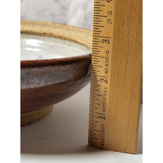 Tan Vintage Studio Art Pottery Bowl Signed Hand Thrown Glazed For Sale - Image 8 of 9