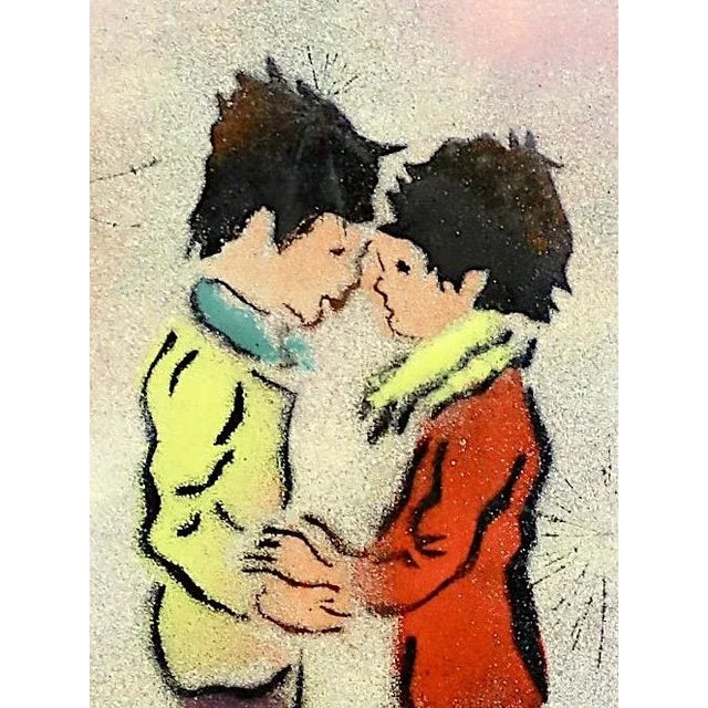 French Vintage French Enamel on Copper Picture - "Young Love" by Louis Cardin For Sale - Image 3 of 5