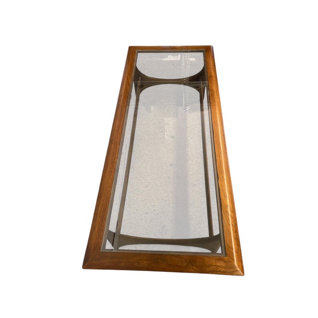 Wood Vintage Mid Century Modern Walnut and Glass Coffee Table by Lane Furniture For Sale - Image 7 of 9