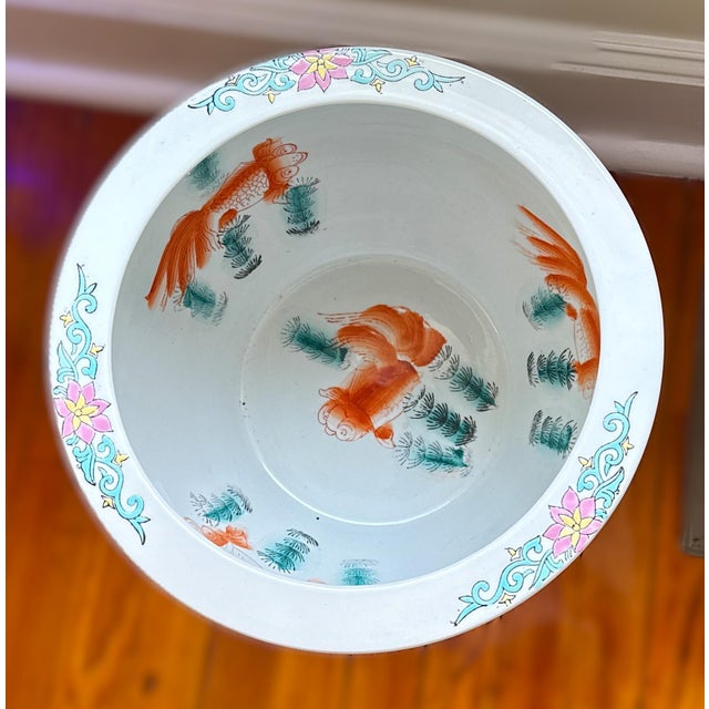 Mid 20th Century Vintage Chinese Porcelain Black Koi Fish Planter Bowl For Sale - Image 5 of 10