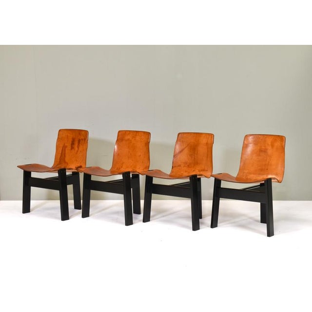 Cognac Leather Tre 3 Dining Chairs by Angelo Mangiarotti for Skipper, 1978, Set of 4 For Sale - Image 3 of 17