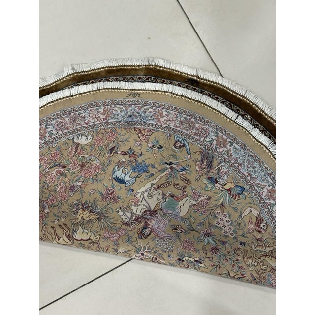 Exquisite Silk Round Rug With Imperial Hunting Scene Carpet For Sale - Image 17 of 18