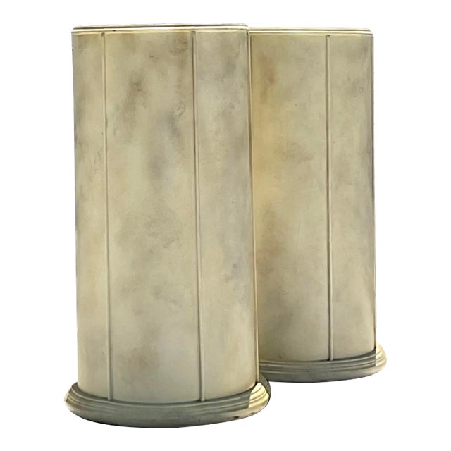 Vintage Boho Faux Goatskin Pedestals - a Pair For Sale
