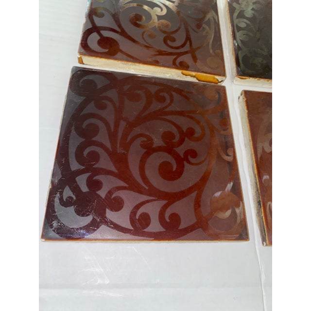 Ceramic Antique 1890s AETCo Maroon Majolica Ceramic Tiles - Set of 4 For Sale - Image 7 of 12