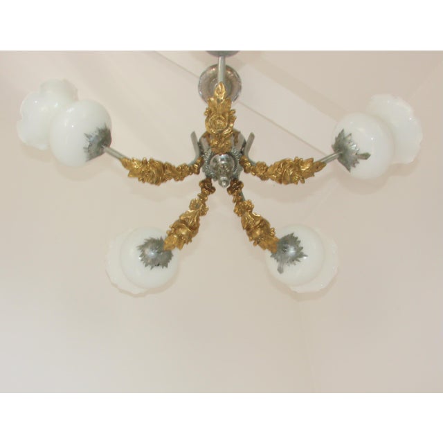 Vintage Art Nouveau Style 5-Light Chandelier, 1950s, in Very Good conditions. Designed 1950 to 1959 Up to 250V (Europe/UK...