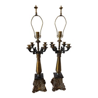 Pair of Vintage Neoclassical Four-Arm Candelabra Table Lamps For Sale