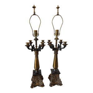 Pair of Vintage Neoclassical Four-Arm Candelabra Table Lamps