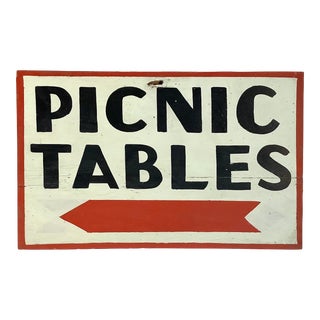 Vintage Black and Red Wood Picnic Tables Sign For Sale