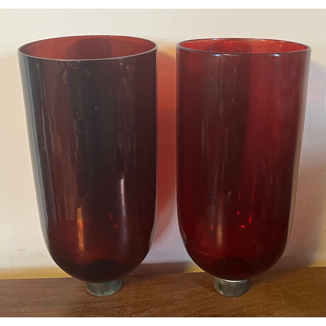 Antique 19th Century American Classical Blown Amethyst Glass Hurricane Wall Sconce Shades - A Pair For Sale - Image 12 of 13