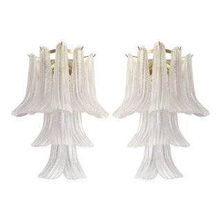 Contemporary Diamanted Transparent “Selle-Petali ” Murano Glass Wall Sconce in Mazzega Style-Set of Two For Sale