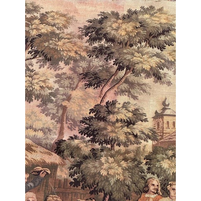 Textile Antique French Aubusson Jacquard Tapestry Village, 1970s For Sale - Image 7 of 18