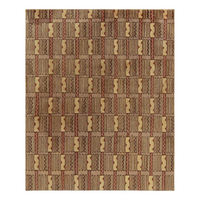 Textile 1960s Vintage Deco Rug in Beige-Brown and Red Geometric Pattern For Sale - Image 7 of 7