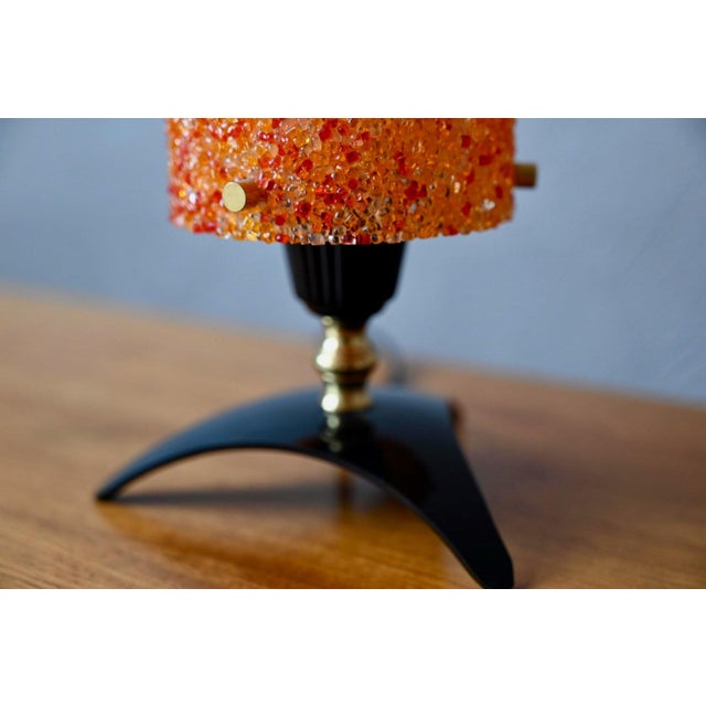 Vintage Table Lamp with Orange Frosted Acrylic Shade and Brass Tripod Base, 1960s For Sale - Image 9 of 11