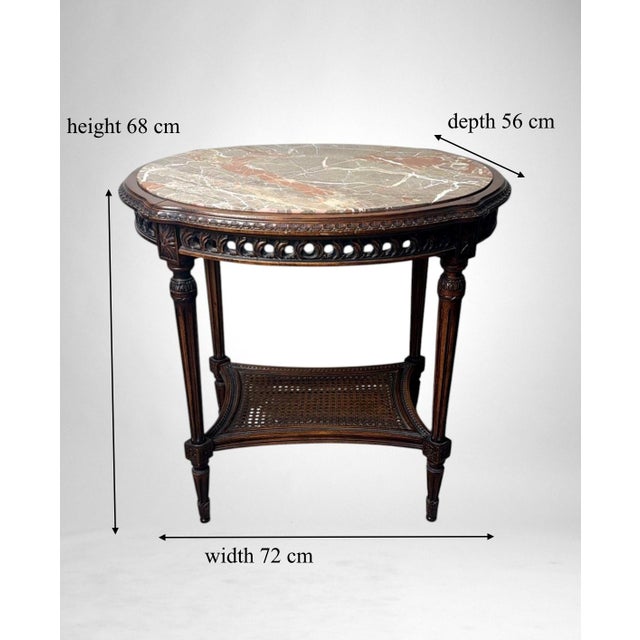 Early 20th Century Neoclassical Italian Walnut Side Table With Marble Top and Vienna Straw Shelf For Sale - Image 18 of 18