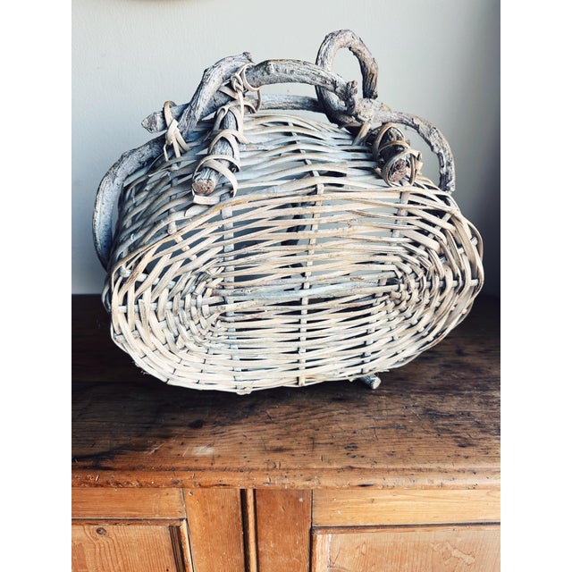 Vintage Twig Handle Basket Woven Oval For Sale - Image 10 of 12