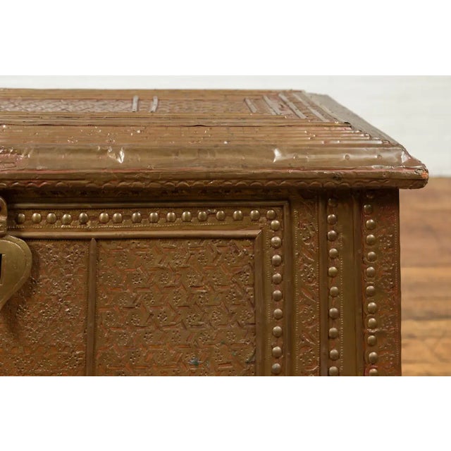 Antique Indian Blanket Chest with Bronze Sheathing, Geometric Patterns and Studs For Sale - Image 9 of 13
