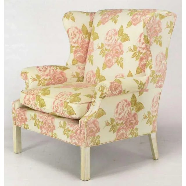 Overscale Chippendale Wing Chairs in Rose Pattern Fabric - a Pair For Sale In Chicago - Image 6 of 10